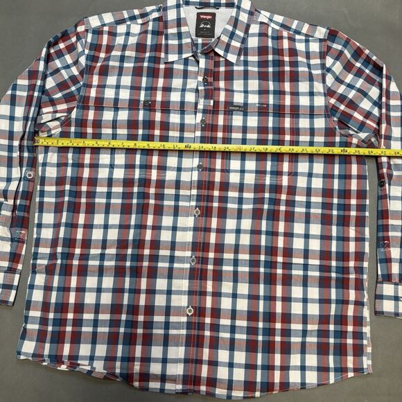 Wrangler Men Size XL Blue Checked Convertible Tuck Sleeves System Outdoor Shirt - Picture 3 of 5